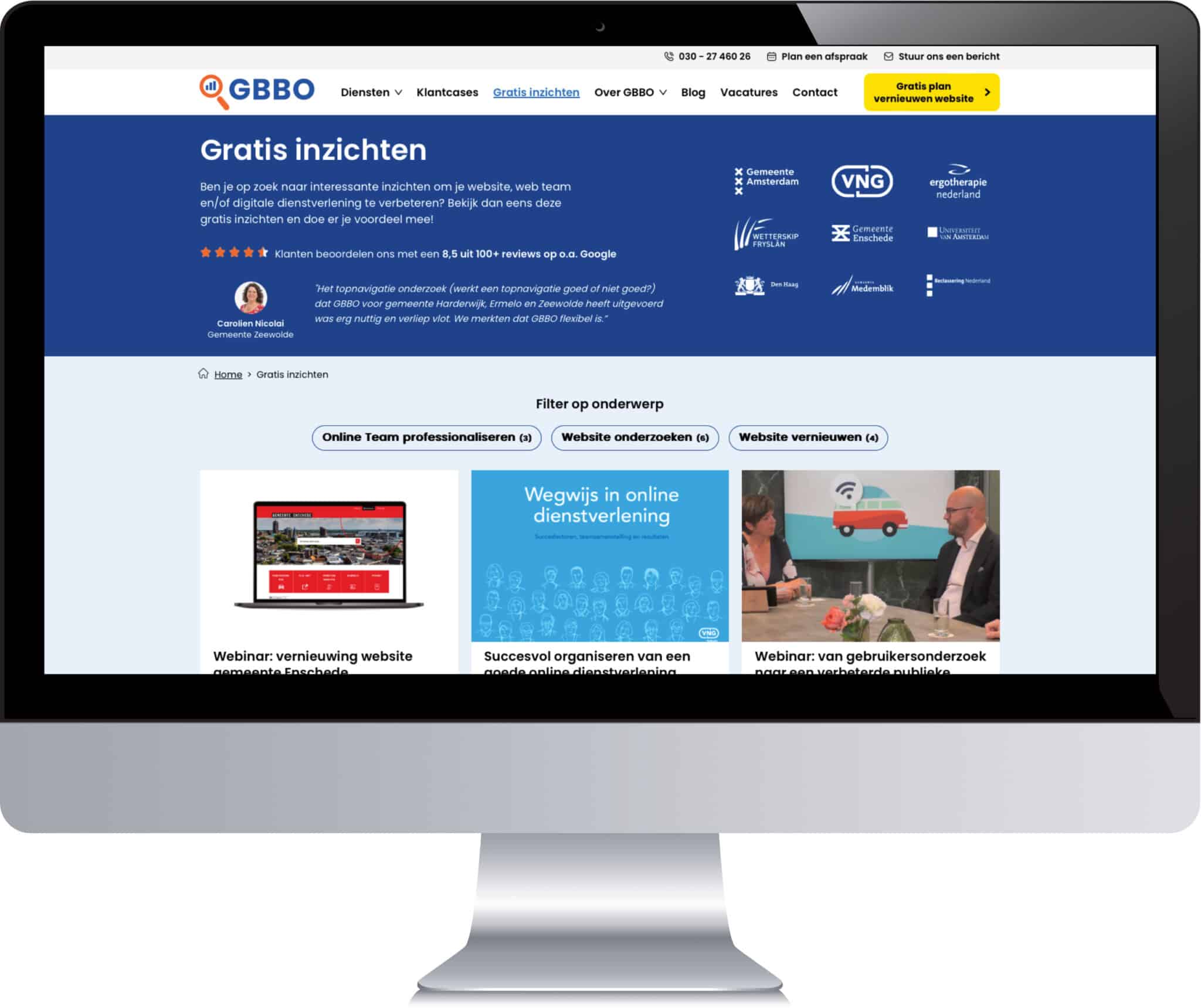 Computerscherm met de website van GBBO
